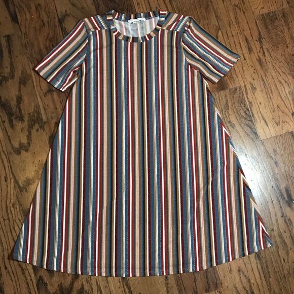 BCBGENERATION STRIPED A-LINE BACK YOKE DRESS Sz S - Picture 2 of 8